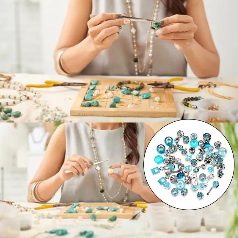 Bộ 50 Hạt Xỏ Lỗ Lớn Bằng Kim Loại Phong Cách Châu Âu Dùng Làm Trang Sức DIY