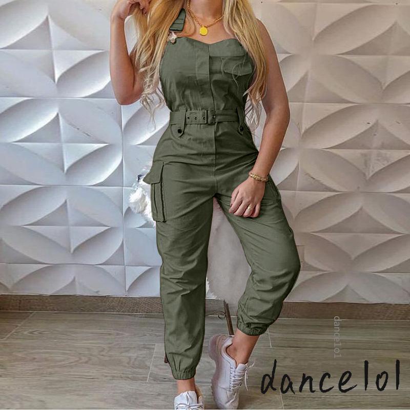 Dance1o1-áo Liền Quần Nữ Không Tay Cổ Vuông Màu Trơn