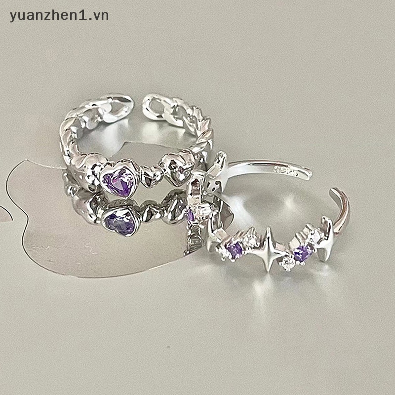 Nhẫn Cặp Đính Đá Pha Lê Tím Phong Cách Vintage Y2K