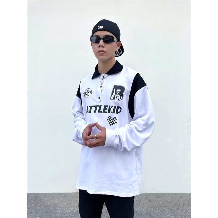 Áo Thun Nỉ Cổ Tròn Dáng Rộng Cỡ Lớn Phong Cách Đường Phố Mỹ Cá Tính Cho Nam