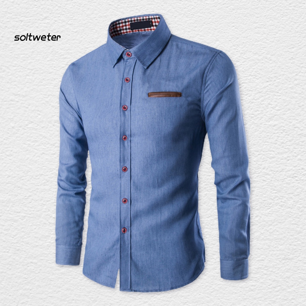 Áo Sơ Mi Denim Tay Dài Màu Sắc Đơn Giản Thoáng Khí Thời Trang Công Sở Cho Nam