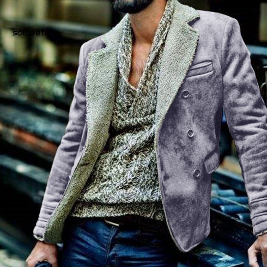 Áo Khoác Tay Dài Cổ Bẻ Giả Lông Thú Giữ Ấm Mùa Thu Cho Nam