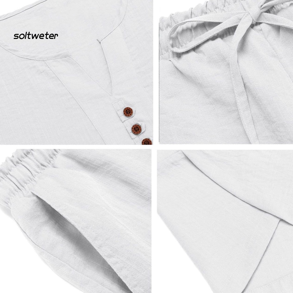 Set Đồ Mùa Hè 2 Món Gồm Áo Thun Cổ Chữ V Lưng Thun + Quần Dài Màu Trơn Cho Nam