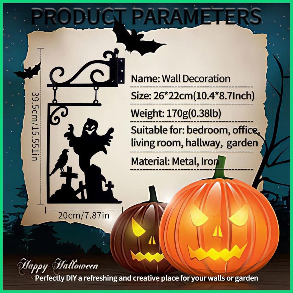 Biển Hiệu Kim Loại Treo Tường Trang Trí Halloween Hình Ma Mèo Đen