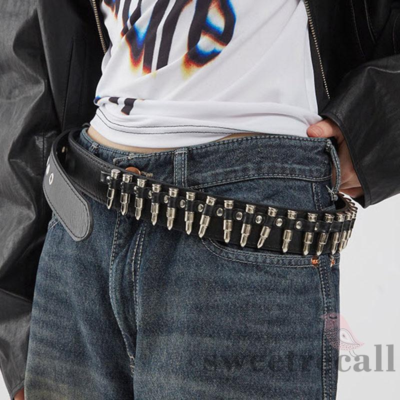 Thắt Lưng Da Màu Đen Đính Đinh Tán Hình Viên Đạn Phong Cách Punk Cho Nữ