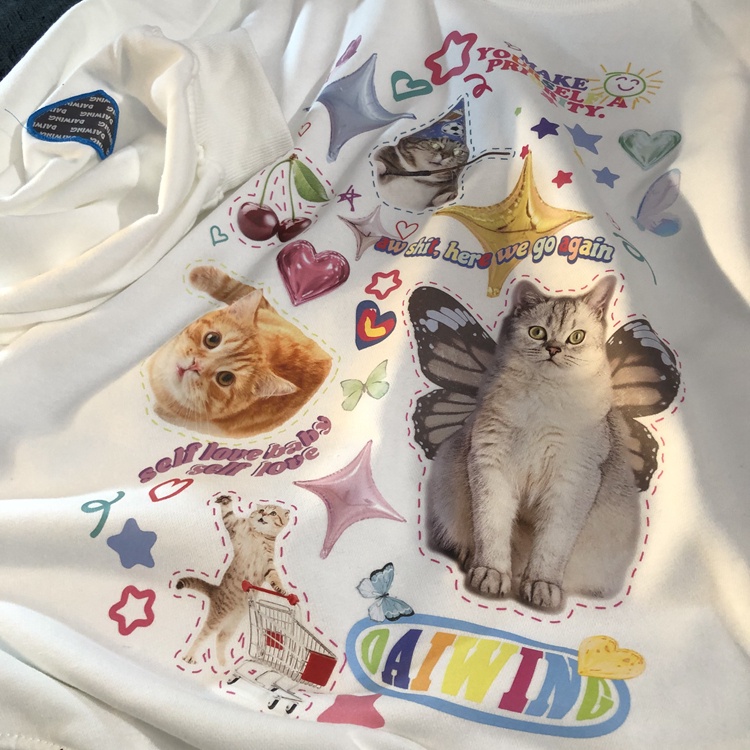 Áo sweater Tay Dài Cổ Tròn in Hình Mèo Dễ Thương Size 3XL Thời Trang Xuân Thu Cho Nam Và Nữ