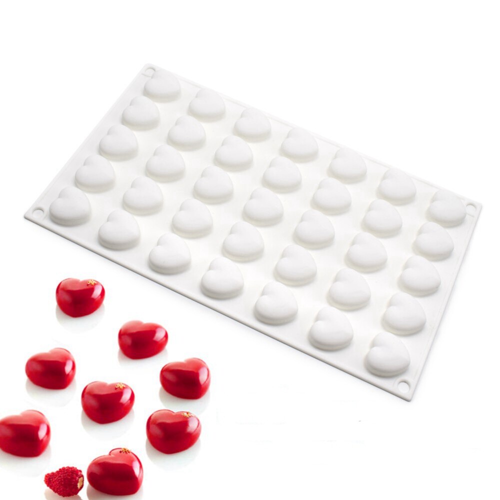 Khuôn Silicone 35 Lỗ Hình Trái Tim Làm Bánh Kẹo Sô Cô La Khay Đá DIY An Toàn Thực Phẩm Cho Nhà Bếp