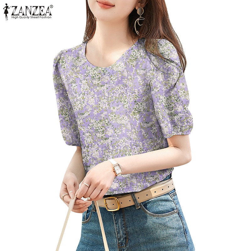 Zanzea Áo Thun Nữ Ngắn Tay Cổ Tròn In Hoa Thời Trang