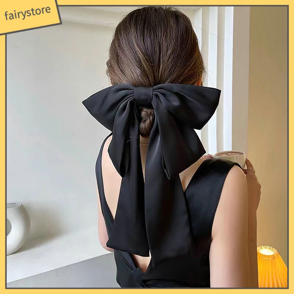 Kẹp Tóc Hình Nơ Hai Lớp Mềm Mại Chống Trượt Màu Trơn Kích Thước Lớn Phong Cách Công Chúa Dành Cho Nữ