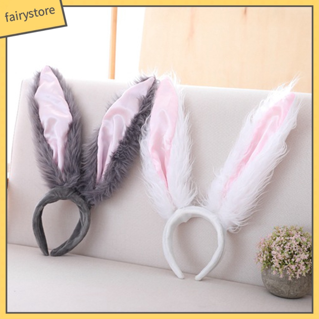 Băng Đô Cài Tóc Tai Thỏ Lông Xù Hoạt Hình Đáng Yêu Dành Cho Bé Gái