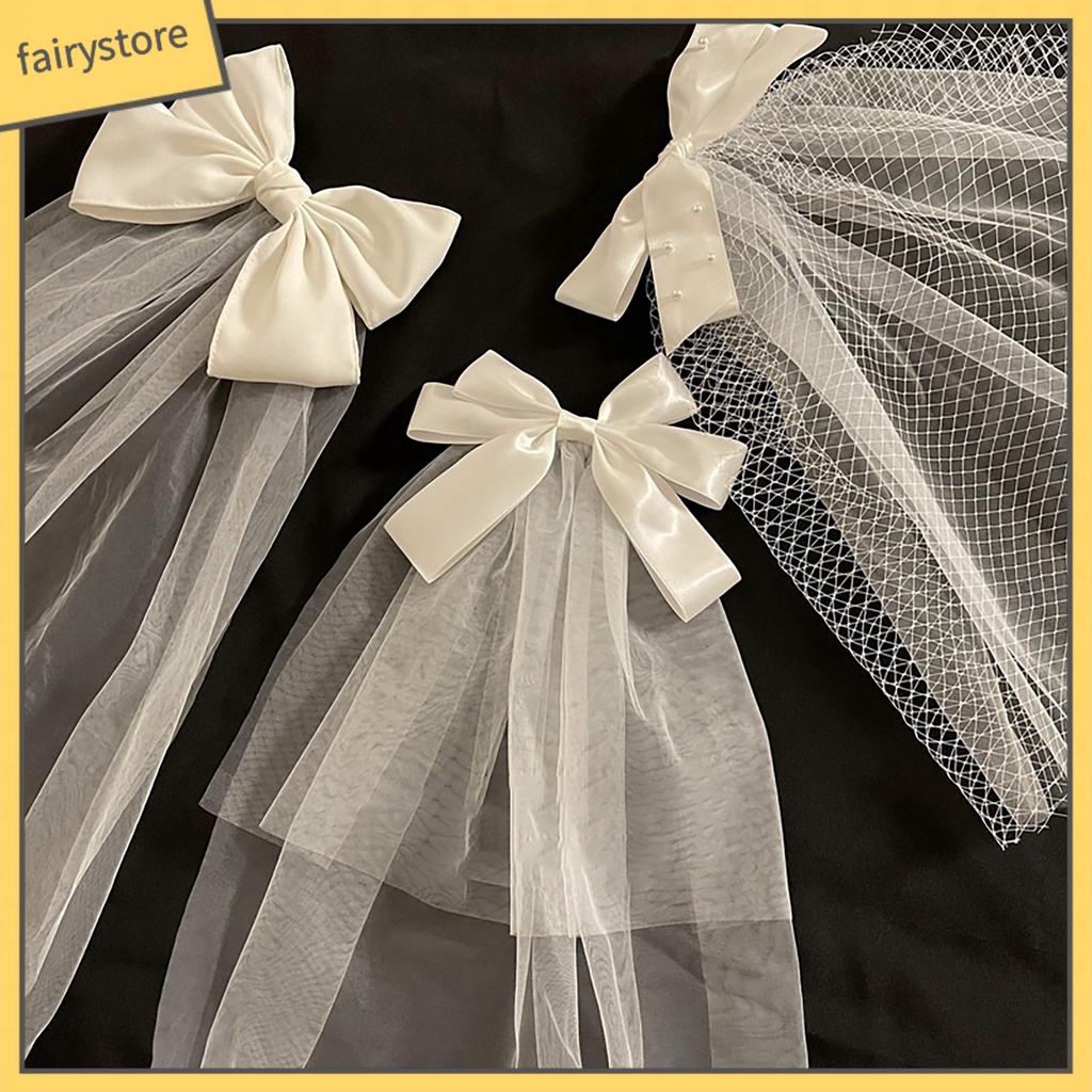 Kẹp Tóc Đính Nơ Vải Tuyn Màu Trắng Dùng Làm Đạo Cụ Chụp Ảnh