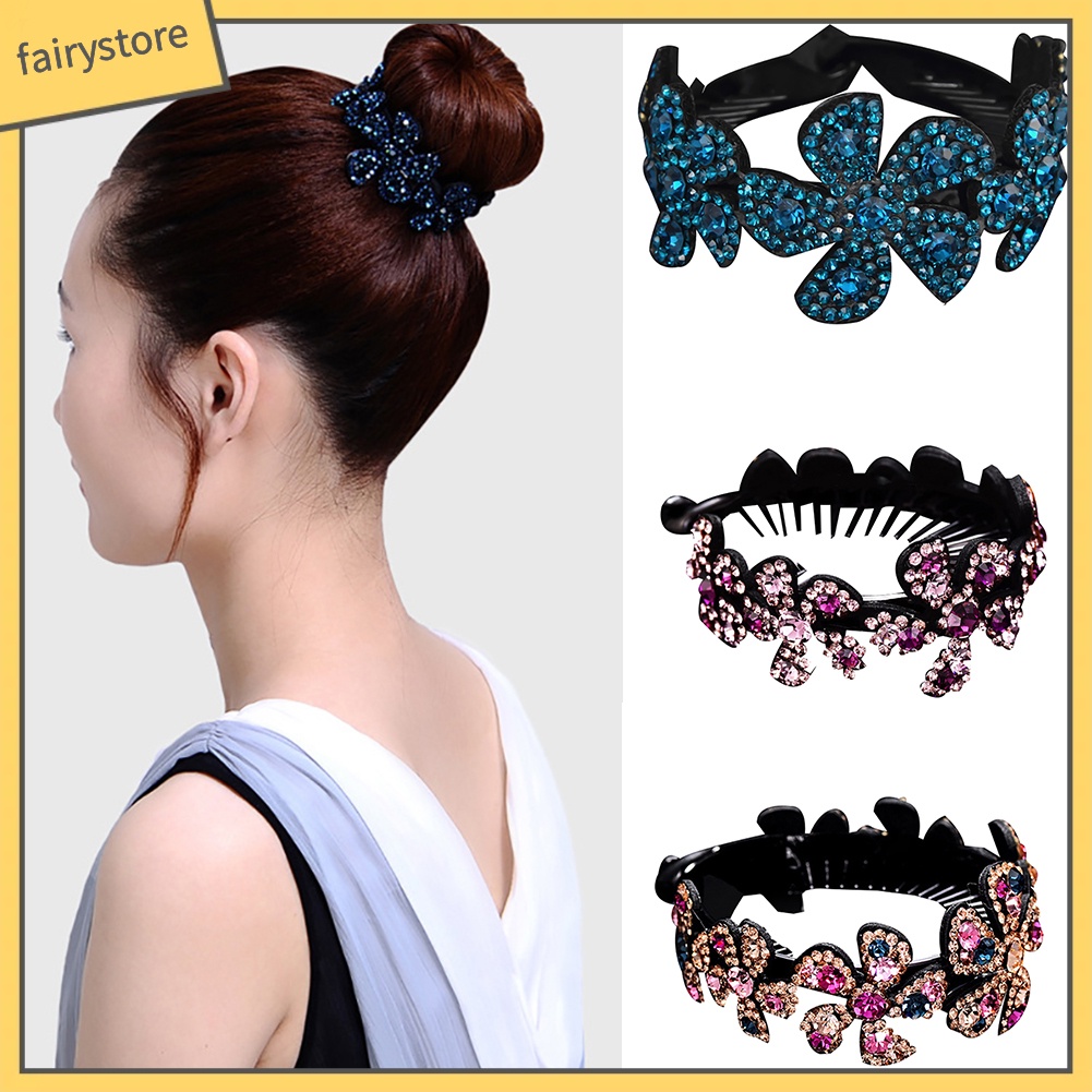 Kẹp Tóc Xoắn Đính Đá Hình Hoa Lấp Lánh Cho Nữ