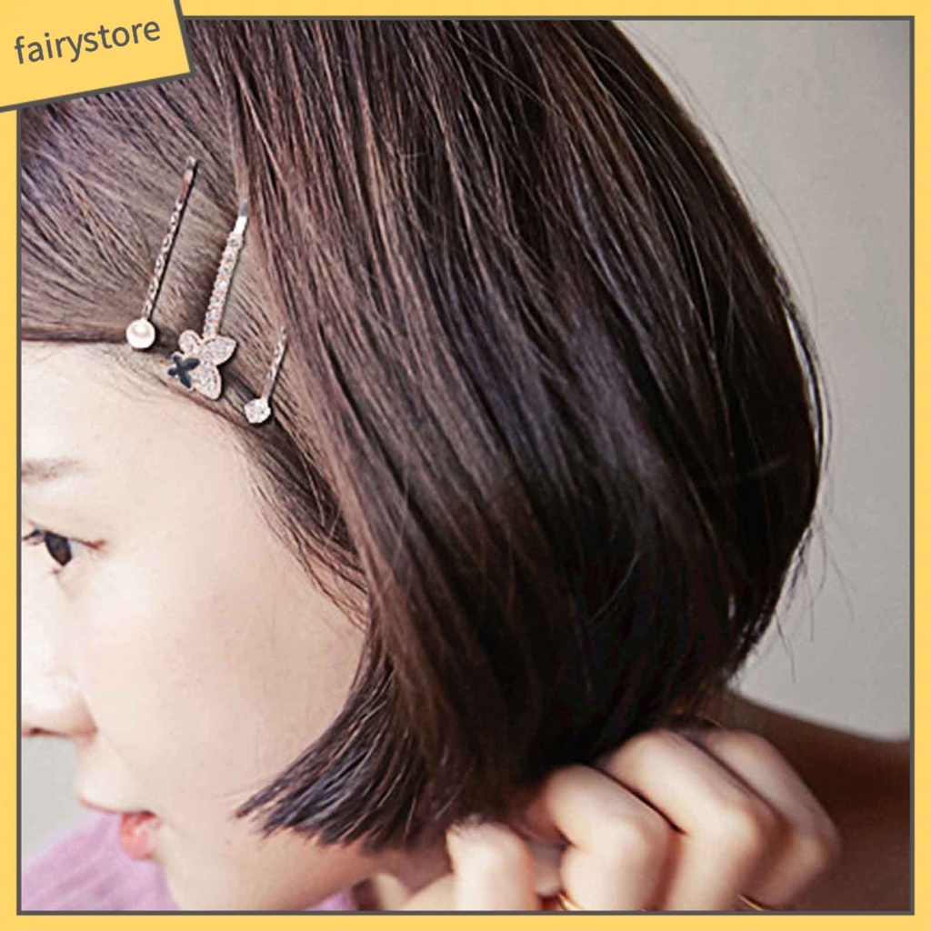 Bộ 3 Kẹp Tóc Đính Đá / Ngọc Trai Giả Hình Trái Tim Dùng Hàng Ngày