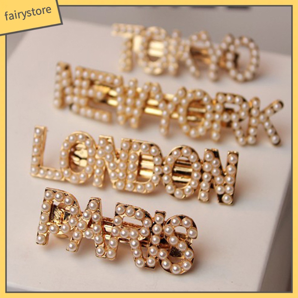 Kẹp Tóc Đính Ngọc Trai Giả Hình Chữ Nổi Tiếng Phong Cách Retro Cho Nữ