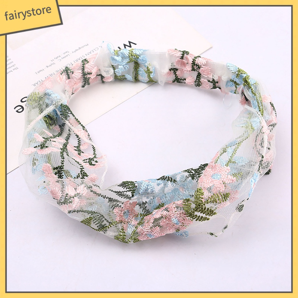 Băng Đô Vải Ren Bản Rộng Co Giãn Thêu Hoa Dễ Thương Có Thể Điều Chỉnh Cho Nữ