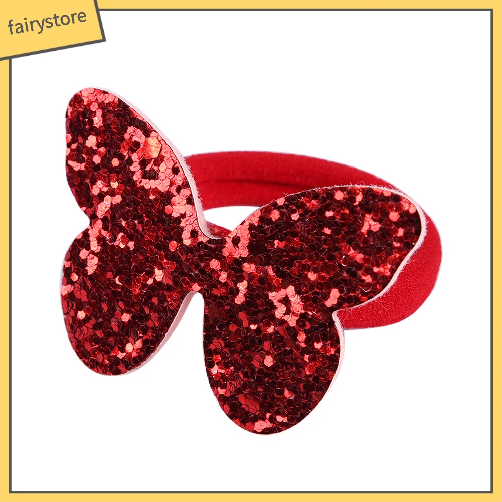 Set 7 Dây Cột Tóc Co Giãn Đính Kim Sa Hình Bướm Cho Bé Gái