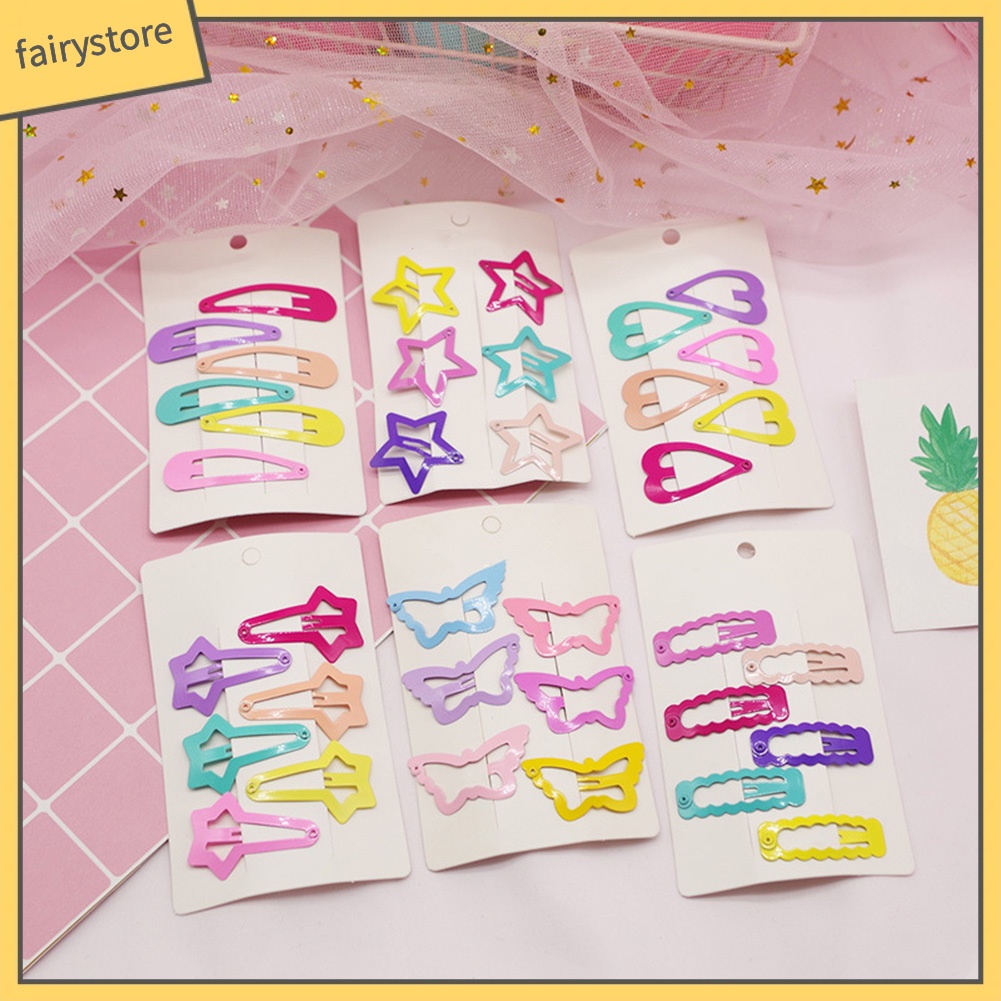 Set 6 Kẹp Tóc Hình Ngôi Sao / Trái Tim Màu Sắc Kẹo Ngọt Dành Cho Bé Gái