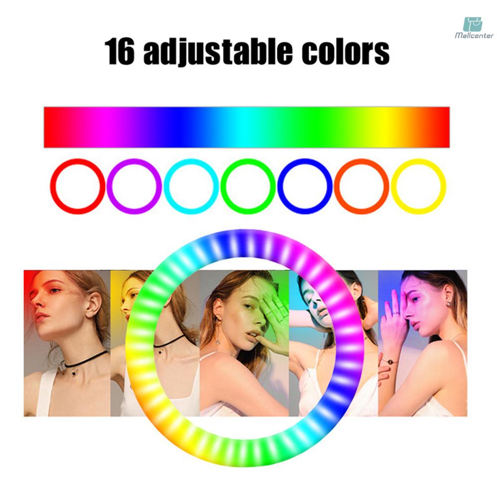 10inch/26cm RGB Ring Light LED Fill-in Light Dimmable 3500K-6500K USB Powered with Ballhead Adapter Phone Holder Desktop tripod Remote Control for Live Streaming Selfie Facial Makeup