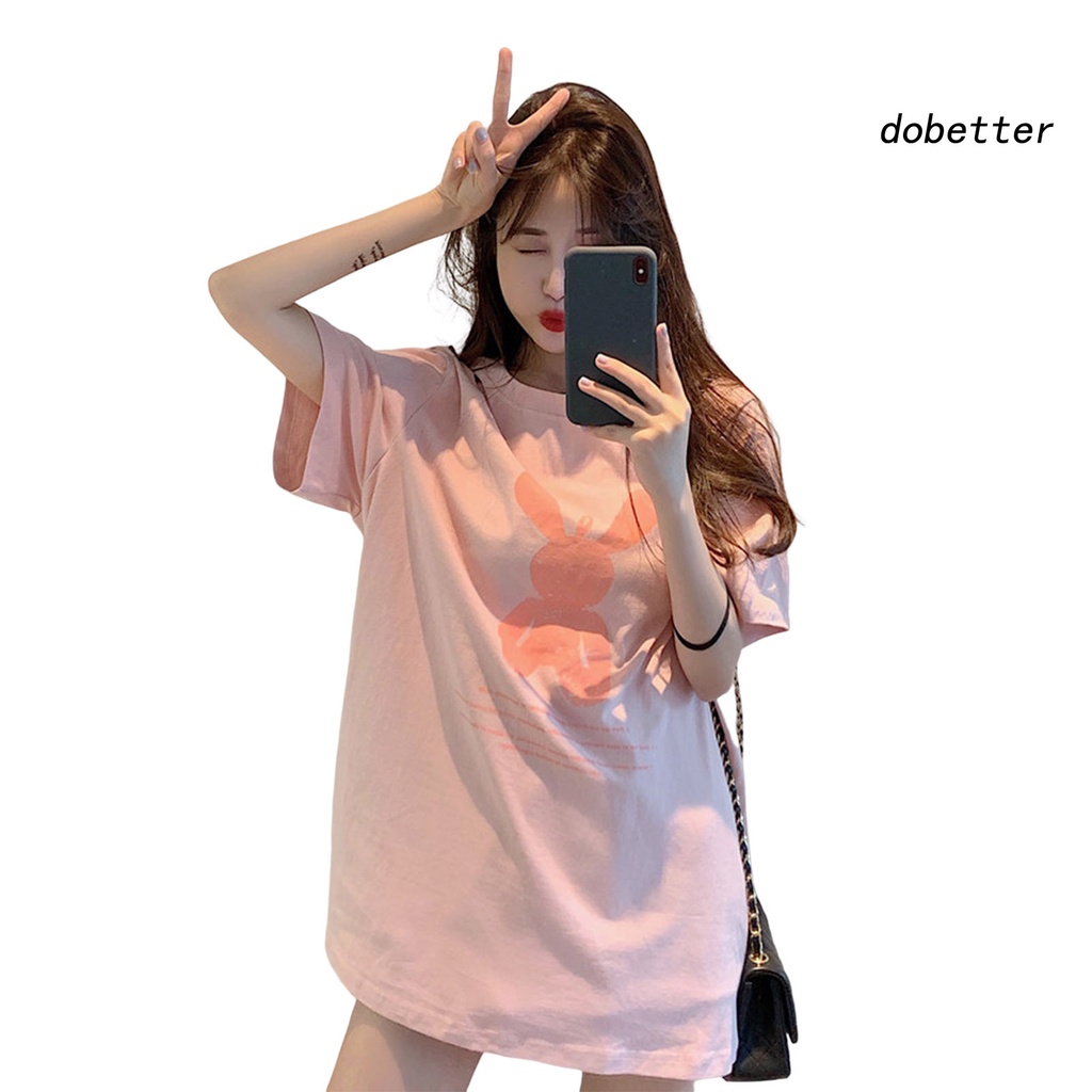 Áo Thun Nữ Cổ Tròn Dáng Rộng In Họa Tiết Hoạt Hình Phối Màu Tương Phản Thời Trang Mùa Hè