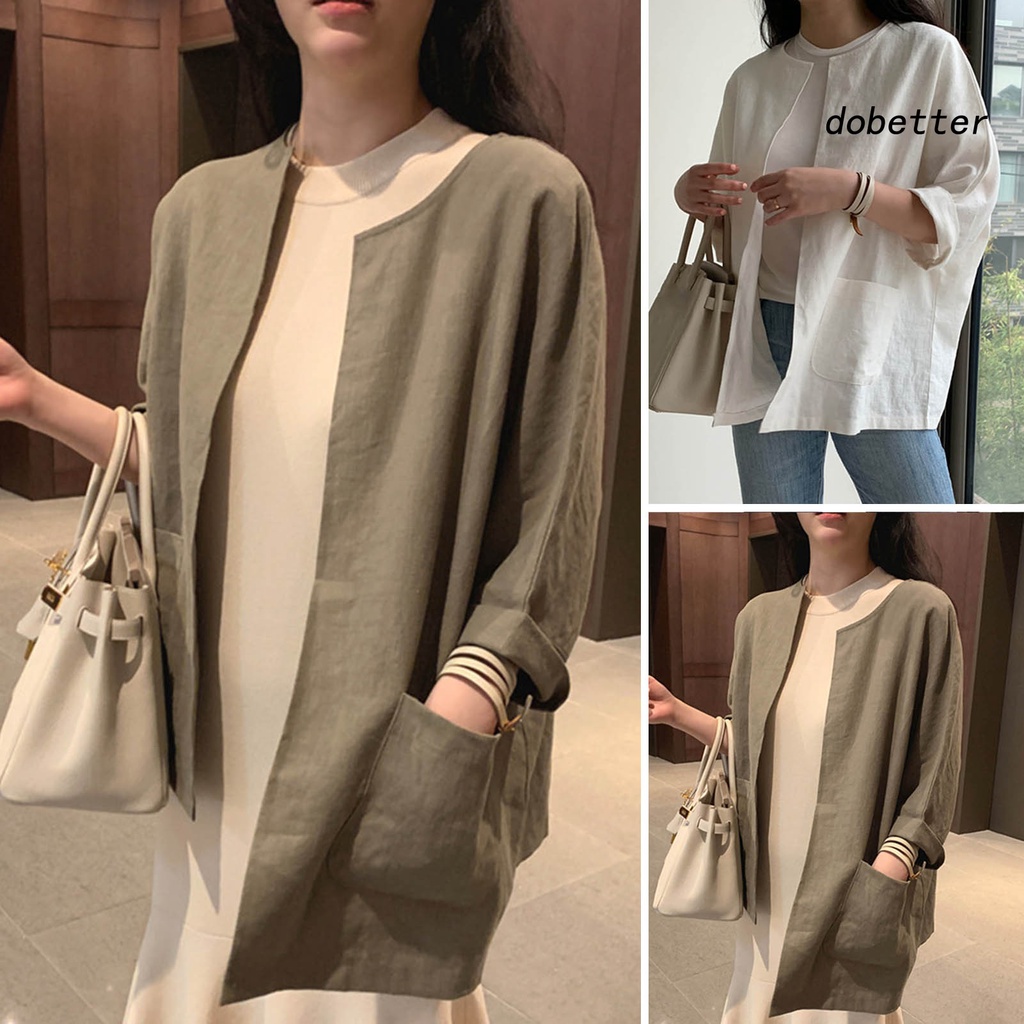 Áo Khoác Cardigan Cổ Tròn Tay Dài Dáng Rộng Phối Túi Trước Nhanh Khô Thời Trang Mùa Hè Cho Nữ