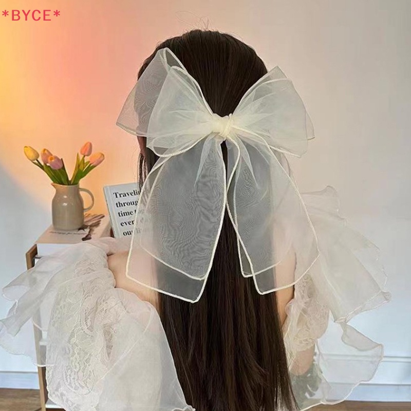 Kẹp Tóc Càng Cua Đính Nơ Lưới Màu Trơn Mới