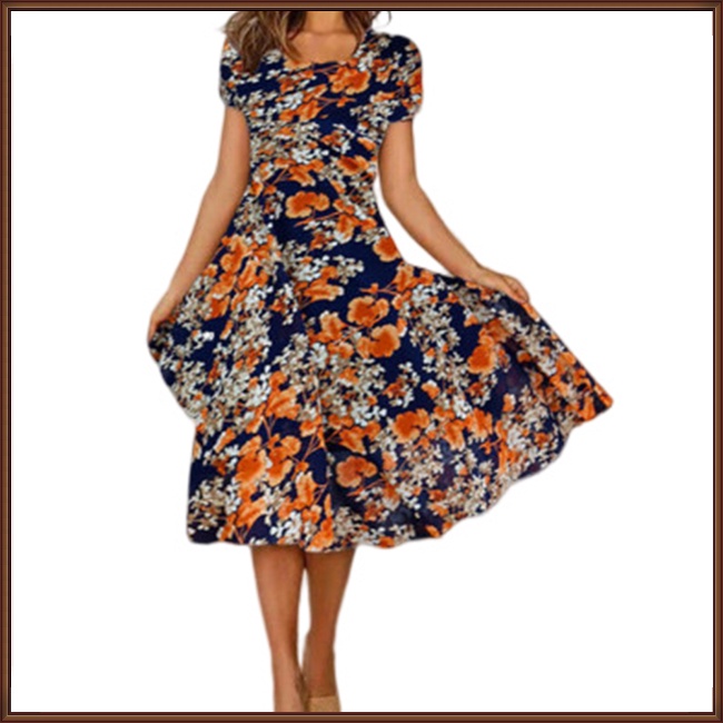 Đầm Tay Ngắn Cổ Chữ V Thoáng Khí In Họa Tiết Hoa Thanh Lịch Thời Trang Mùa Hè Cho Nữ