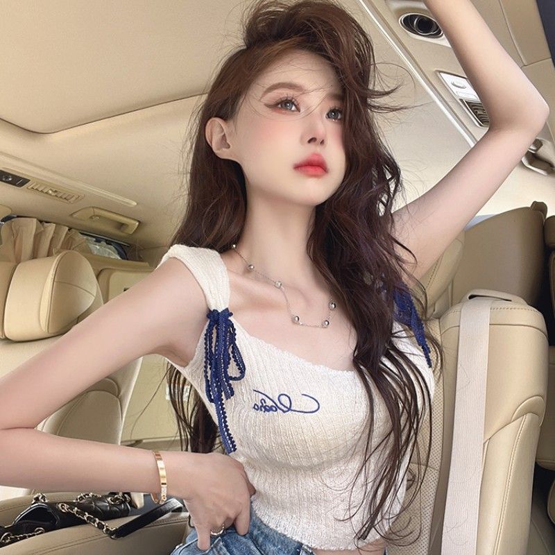 Cozok Áo Dệt Kim Sát Nách Dáng Ngắn Cột Nơ Thời Trang Quyến Rũ Cho Nữ