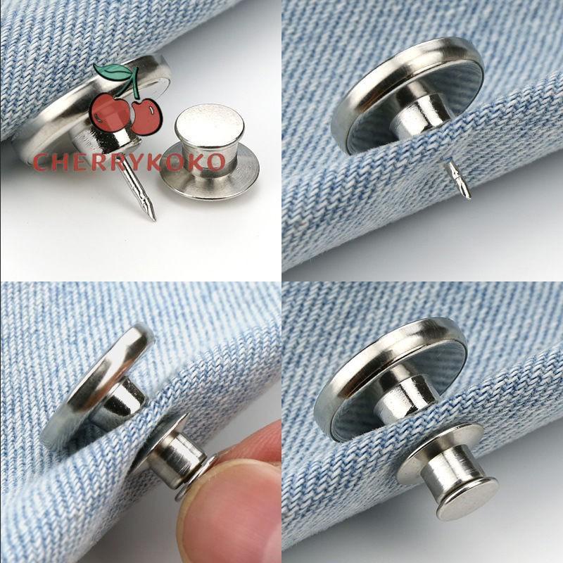 🍒🍒CHERRYKOKO Nút Bấm Quần Jean Eo Hẹp Không Cần Đóng Đinh Có Thể Tháo Rời Lớn Đến Thắt Lưng Nút Bấm Kim