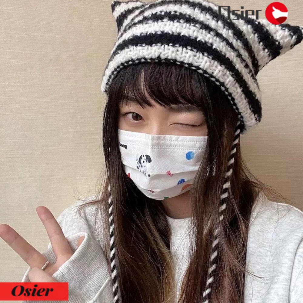 1 Mũ Len Beanie Dệt Kim Đính Tai Quỷ Kiểu Nhật Bản Thời Trang Thu Đông