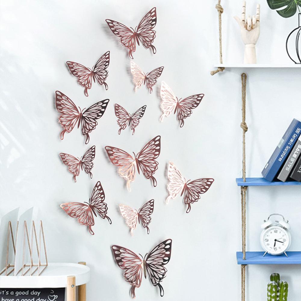 _LONNGZHUAN Set 12 Miếng Dán Tường Hình Bươm Bướm Trang Trí Nội Thất