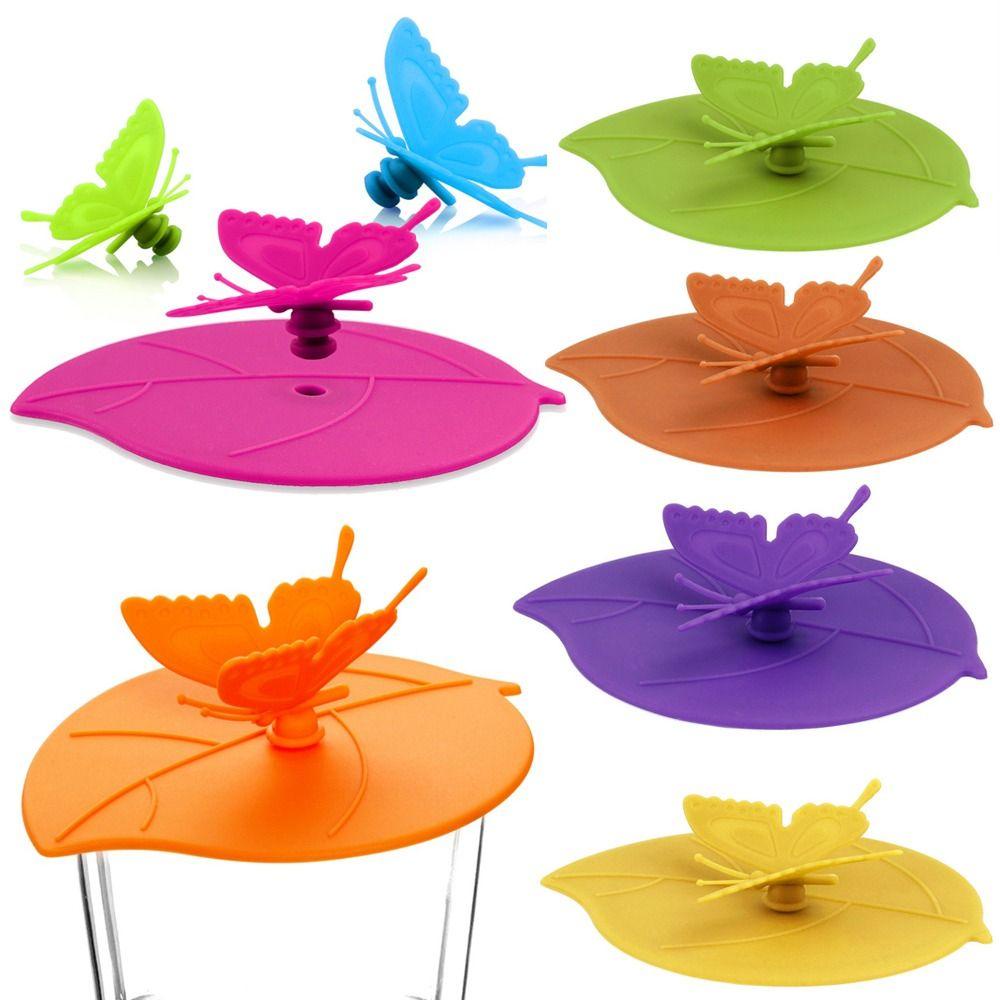 KUNHEV Nắp Đậy Cốc Nước Bằng Nhựa Sứ Chống Bụi Hình Bướm + Lá Thời Trang