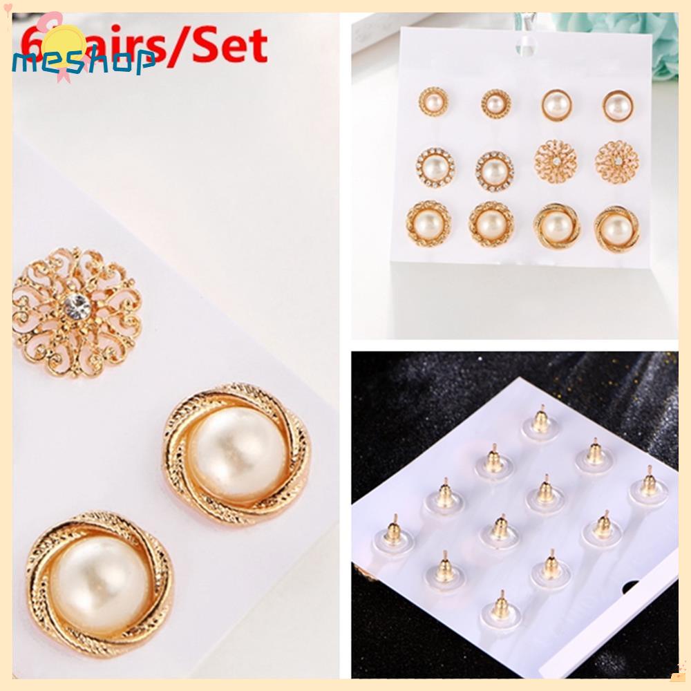 Set 6 Đôi Bông Tai Dạng Vòng Tròn Thêu Hoa Hồng Thời Trang Dự Tiệc