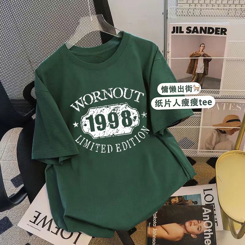 FASHMILY Áo Thun 100% Cotton Tay Ngắn Dáng Rộng In Chữ 1998 Phong Cách Hàn Quốc Thời Trang Mùa Hè Cho Nam Và Nữ