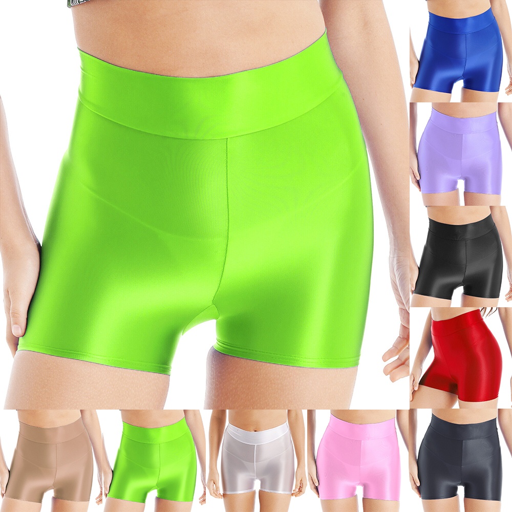 Quần Short Thể Thao Nữ Eo Cao Chất Liệu Bóng Gợi Cảm