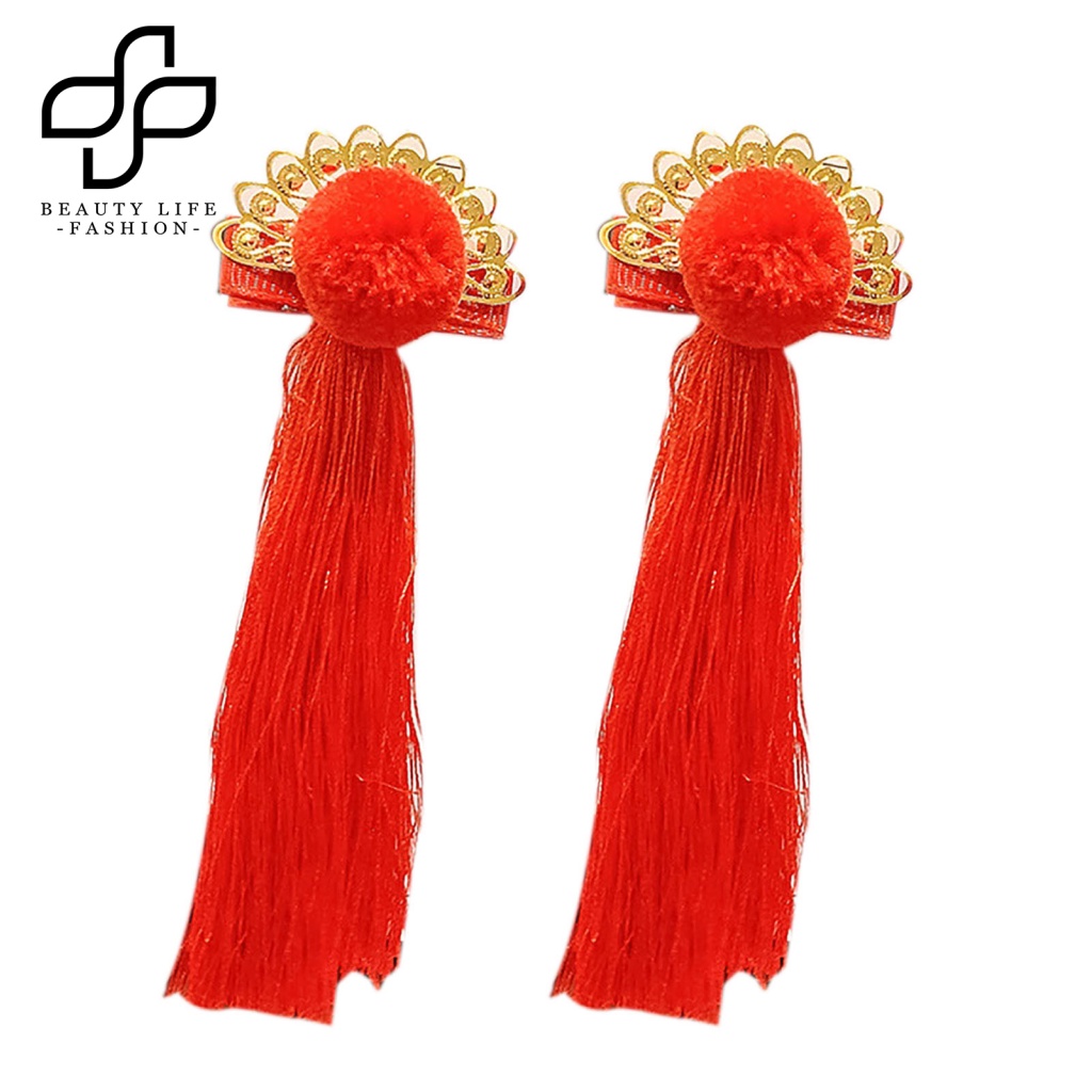 Kẹp Tóc Tua Rua Dài Trọng Lượng Nhẹ Hình Bướm Đính Bóng Lông Mừng Năm Mới Chống Trượt Cho Bé Gái