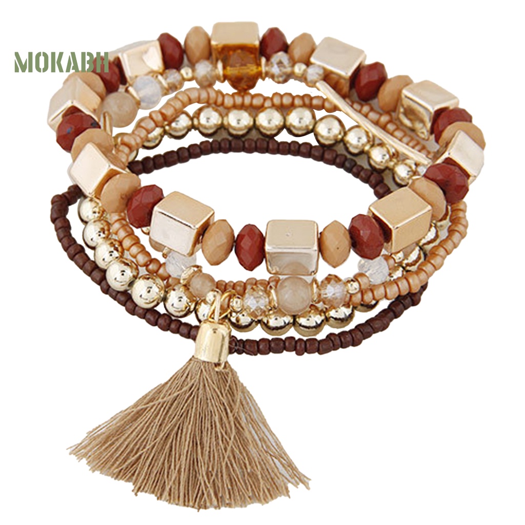 [Mok Abh] Vòng Tay Hạt Nhựa Resin Nhiều Lớp Phong Cách Bohemian Cổ Điển