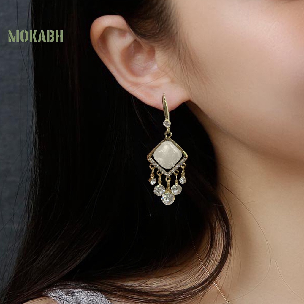 1 Cặp Bông Tai Dáng Dài Đính Đá Lấp Lánh Phong Cách Bohemia