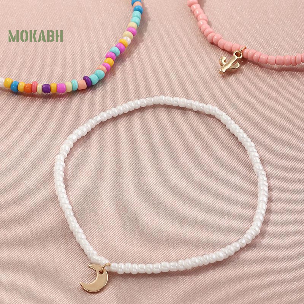 [Mok Abh] Set 4 Lắc Chân Chuỗi Hạt Nhiều Màu Sắc Bắt Mắt Tinh Tế Co Giãn Làm Quà Sinh Nhật Cho Nữ