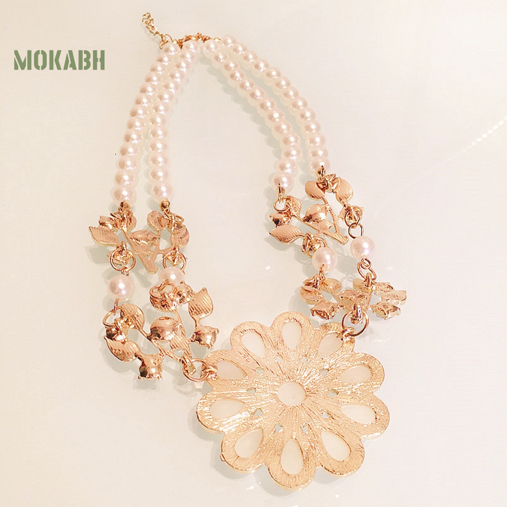 Vòng Cổ Choker Hai Lớp Đính Hoa Hướng Dương Và Ngọc Trai Nhân Tạo Phong Cách Bohemian Thanh Lịch Dành Cho Nữ