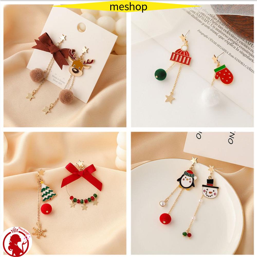 Bông Tai Dáng Dài Đính Bóng Lông Và Nơ Bướm Thời Trang Giáng Sinh