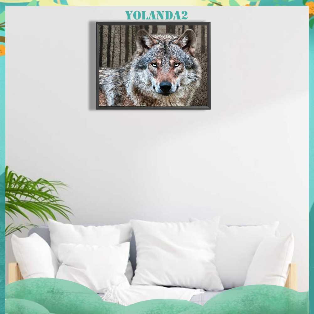 Tranh Đính Đá Kim Cương Toàn Bộ 5D DIY Hình Vẽ Sói Trang Trí Nhà Cửa