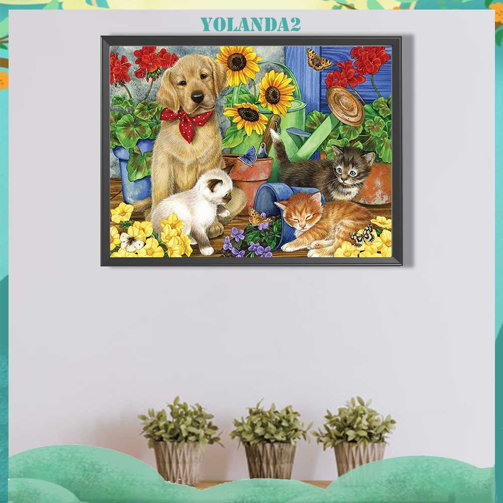 Tranh Đính Đá Kim Cương Toàn Bộ 5D DIY Hình Vẽ Chó Mèo Trang Trí Nhà Cửa