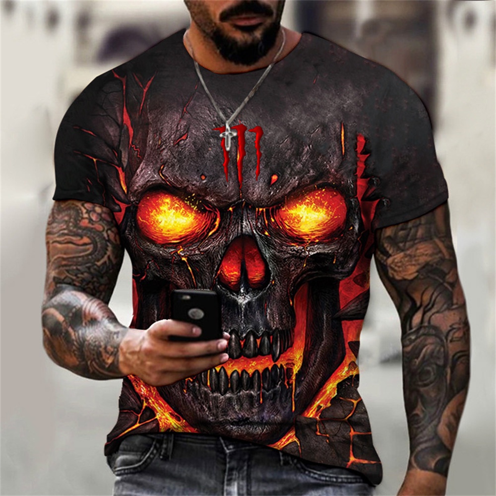 Áo Thun Nam Ngắn Tay In Hình Đầu Lâu 3D Cá Tính/áo oversize nam