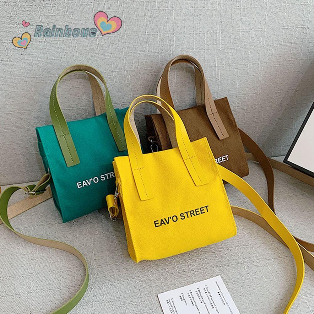 Túi Xách Đeo Vai Bằng Vải Bạt Màu Cầu Vồng Thời Trang