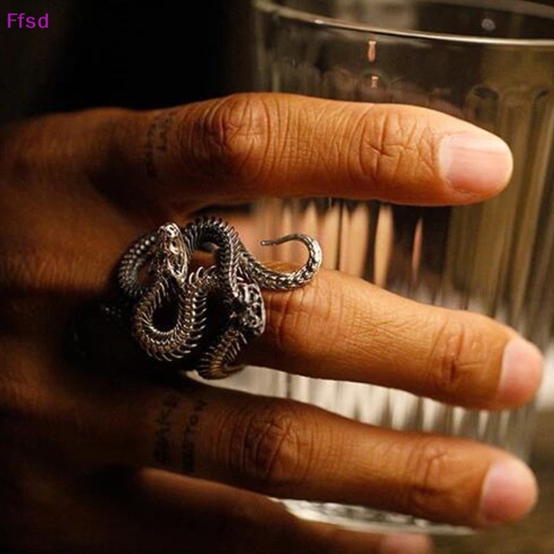 {Ffsd} Nhẫn Hình Rắn Hổ Phách Trắng Đen Có Thể Điều Chỉnh Kích Thước Phong Cách Punk Hip Hop Cho Nam Và Nữ