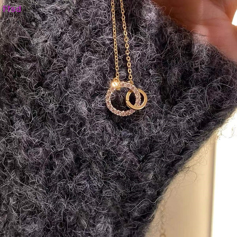 {Ffsd} Vòng cổ Hai Lớp Mặt Tròn Đính Đá Zircon Sáng Bóng Hợp Thời Trang Cho Nữ