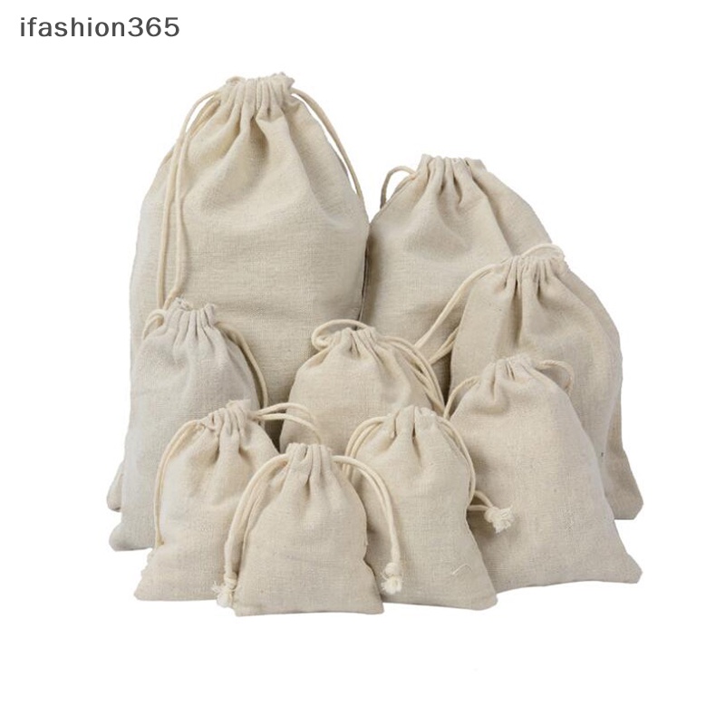 Set 10 Túi Dây Rút Đựng Trang Sức Bằng Vải Bố Trang Trí Tiệc Cưới