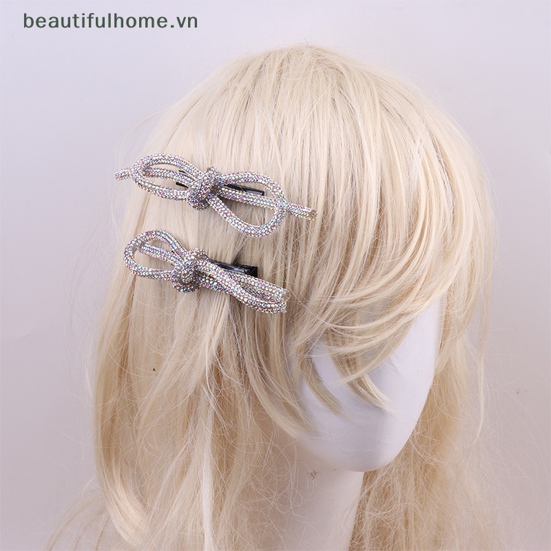 Bộ 2 Kẹp Tóc Hình Nơ Đính Đá Xinh Xắn