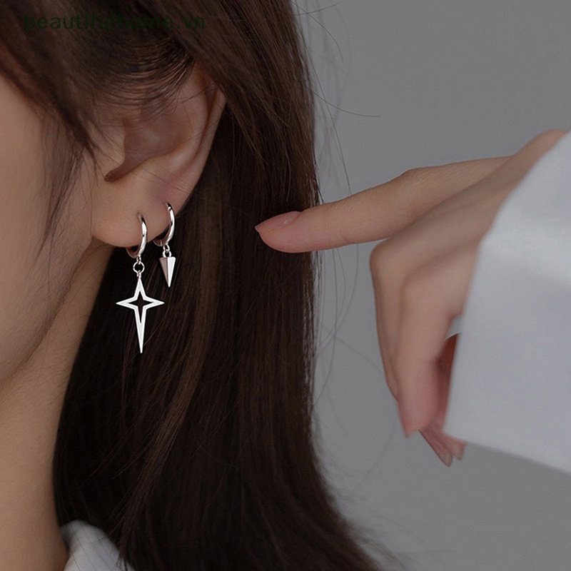 Khuyên Tai Bạc Hình Nón / Chữ Thập Không Đối Xứng Thời Trang Cho Nữ