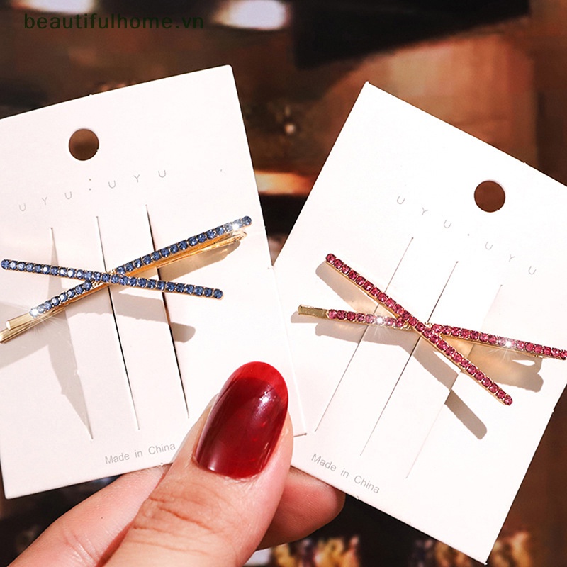 Kẹp Tóc Kim Loại Hình Chữ X Đính Đá Pha Lê Nhiều Màu Sắc